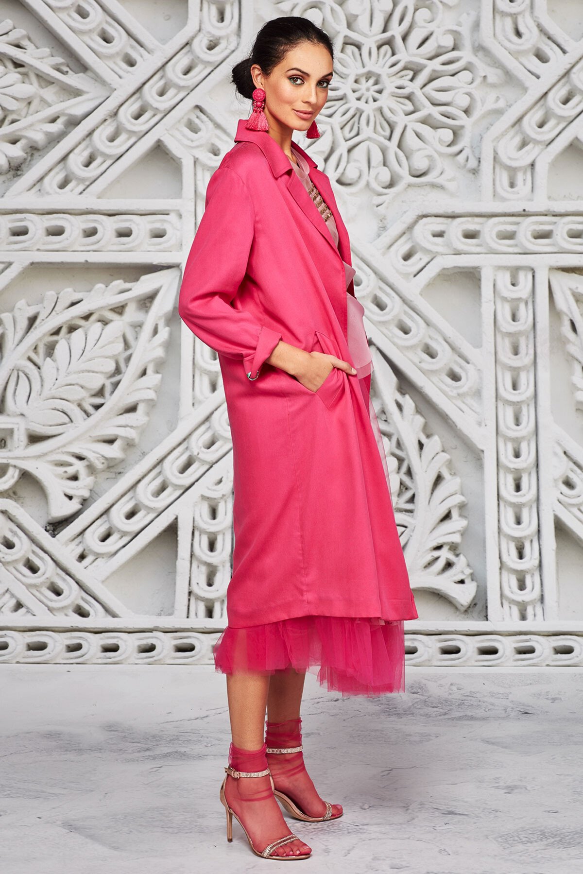 Hot pink 2025 duster coat