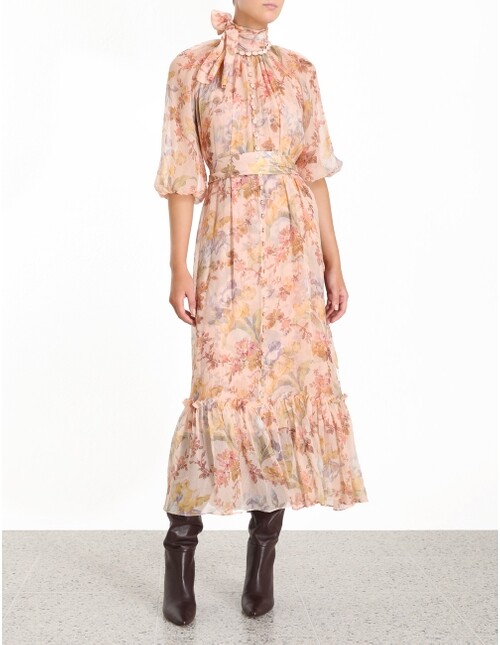 ESPIONAGE NECK TIE DRESS (IRIS FLORAL)- ZIMMERMANN SP20 Boxing Day Sale