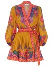 THE LOVESTRUCK WRAP MINI DRESS (GOLD PAISLEY FLORAL)