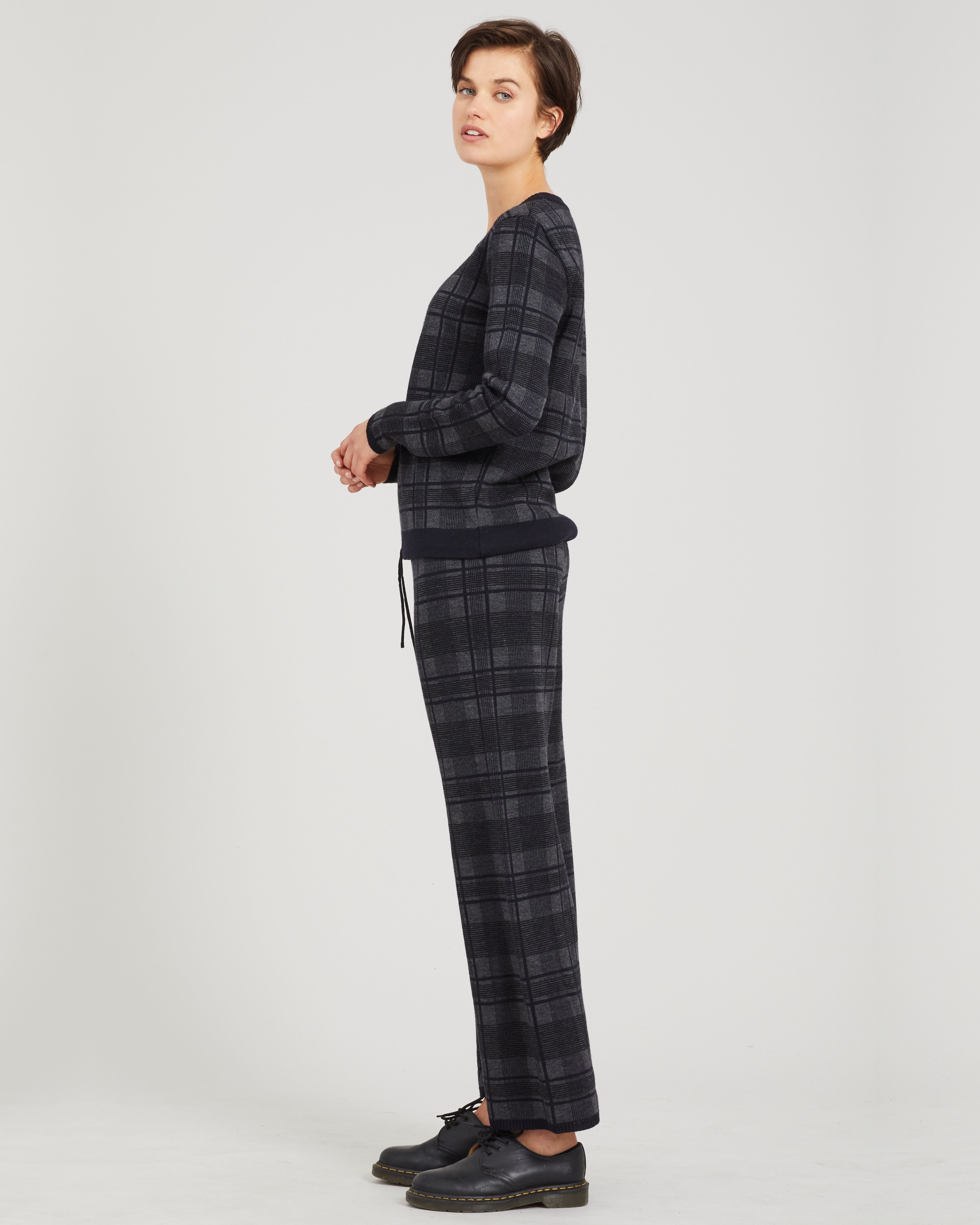 Black plaid track store pants