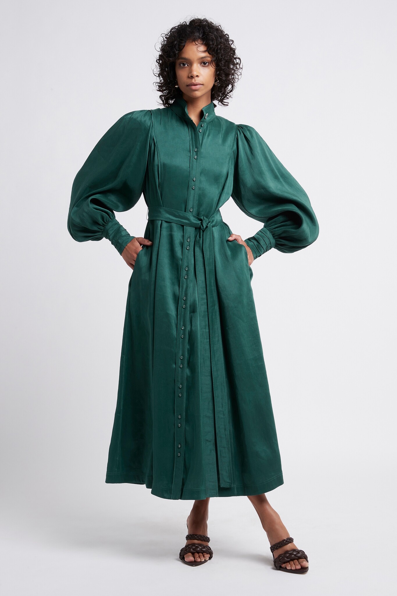 Dresses  Womens COS MIDI SHIRT DRESS GREEN ~ Theatre Collective