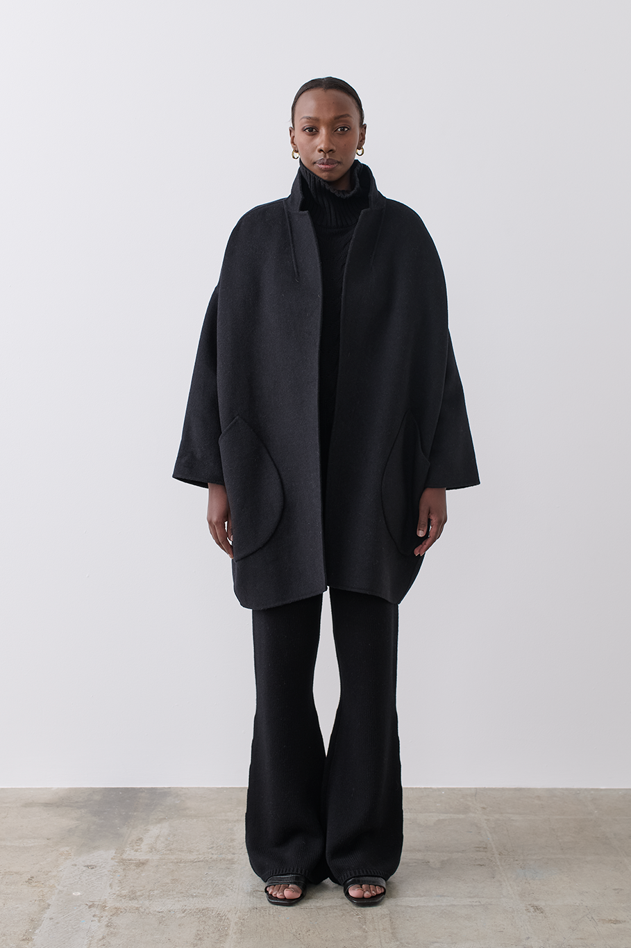 Black wool cocoon coat online