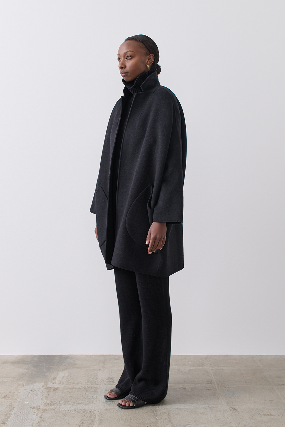 Black wool shop cocoon coat