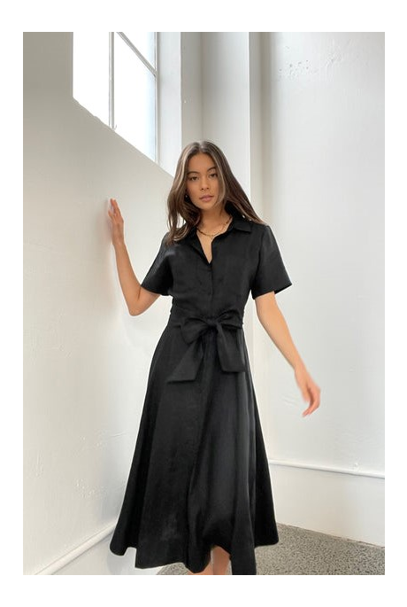 LADY VINCENT DRESS (BLACK LINEN)