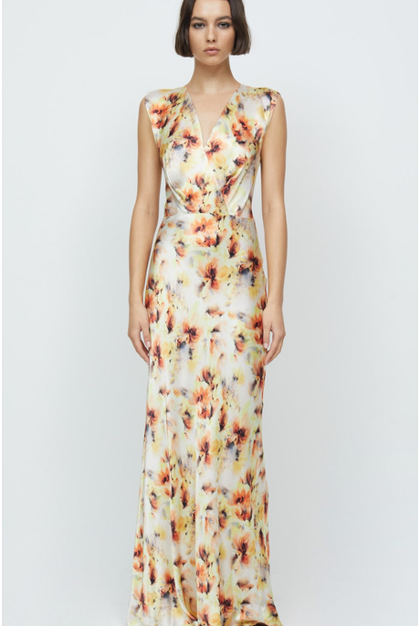 SUNSET FLORAL WRAP MAXI DRESS (SUNSET FLORAL)