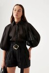 PALM PUFF SLEEVE SHIRT (BLACK)