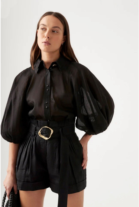 PALM PUFF SLEEVE SHIRT (BLACK)