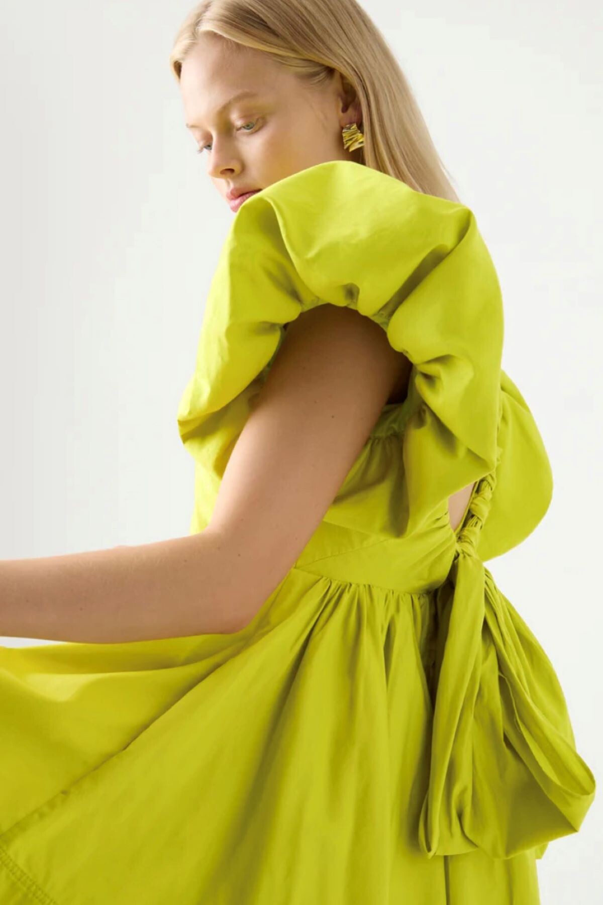 GRETTA BOW BACK MINI DRESS CHARTREUSE GREEN AJE. SUMMER 23