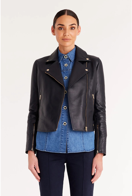 SMITH LEATHER BIKER JACKET (NAVY)