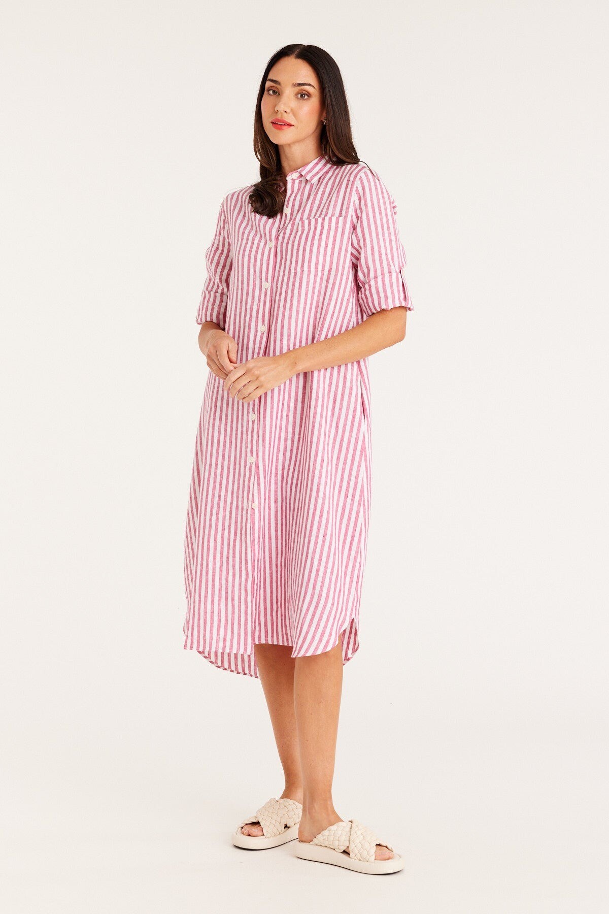 Striped linen 2025 shirt dress