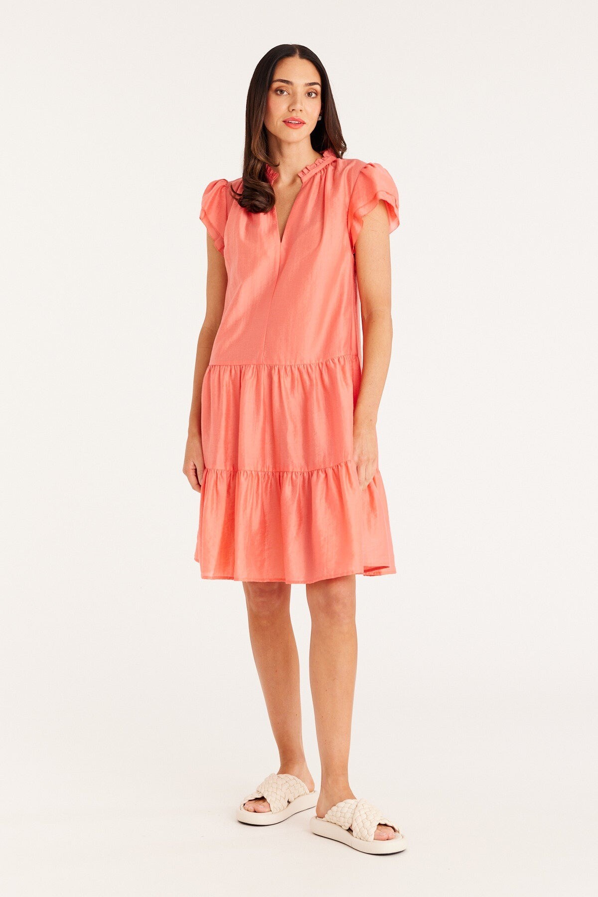 Coral sale frill dress