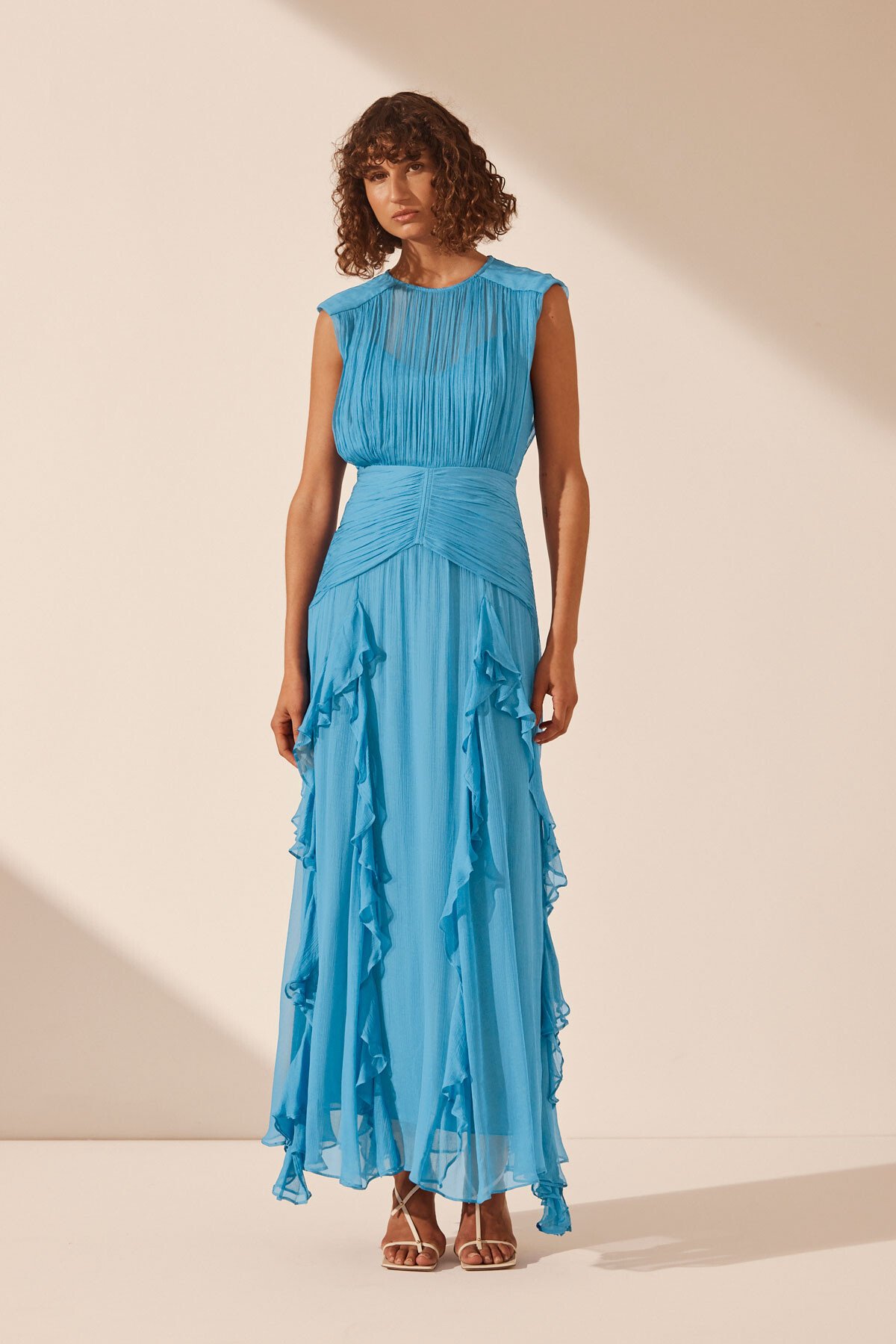 Silk T-Strap Maxi Dress - Aqua Flamingo