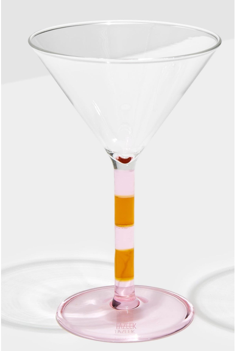 Two x Striped Martini Glasses - Pink + Amber