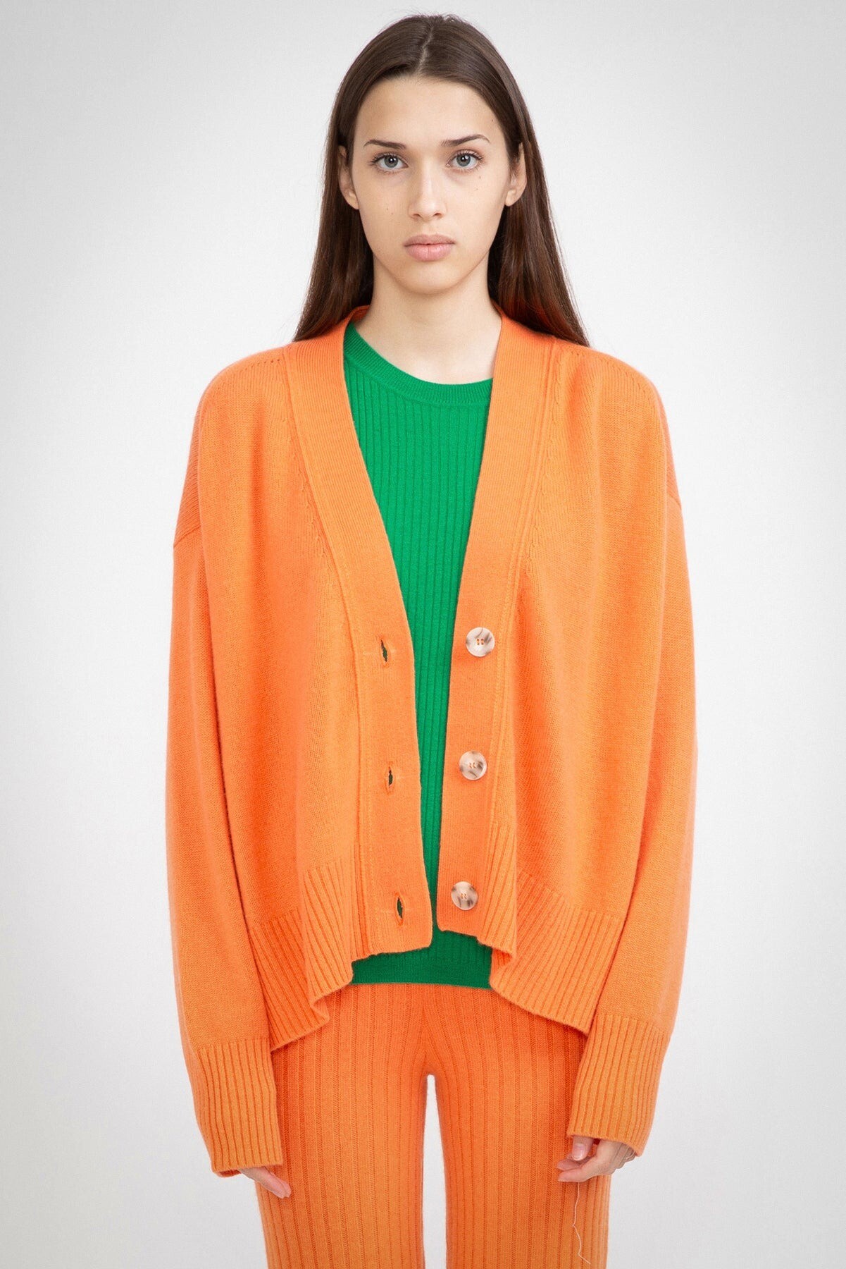 N.99 CASHMERE BLEND HI LOW CARDIGAN ORANGE PEEL ALEGER CASHMERE