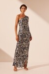 ANTHEA SILK ONE SHOULDER MAXI DRESS (DEEP NAVY/IVORY)