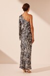 ANTHEA SILK ONE SHOULDER MAXI DRESS (DEEP NAVY/IVORY)