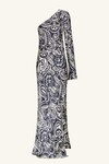 ANTHEA SILK ONE SHOULDER MAXI DRESS (DEEP NAVY/IVORY)