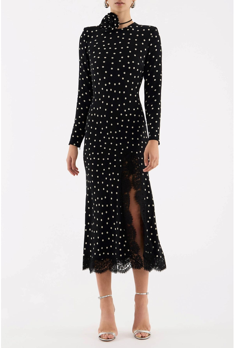 CELYN MIDI DRESS (BLACK/WHITE POLKA)