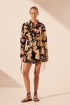 XENIA DRAPED SHIRT MINI DRESS (BLACK/MULTI)