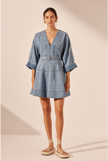 STELLA PATCH POCKET MINI DRESS (MID BLUE)