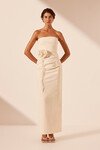 LANI STRAPLESS DRAPED MAXI DRESS (RICE)