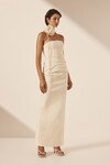 LANI STRAPLESS DRAPED MAXI DRESS (RICE)