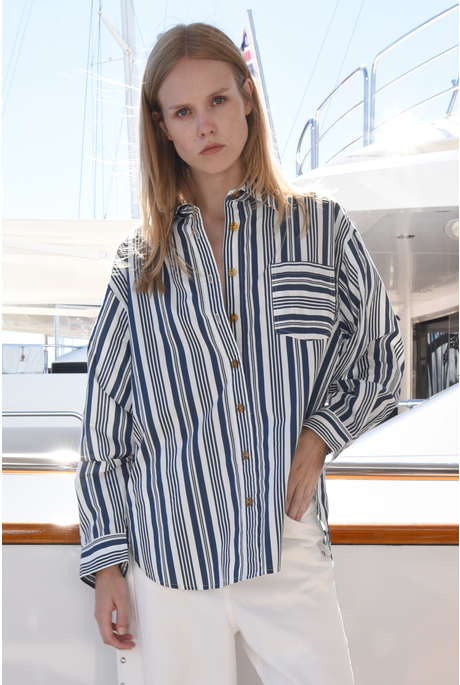 JUST CASUALLY SHIRT (NAVY STRIPE)