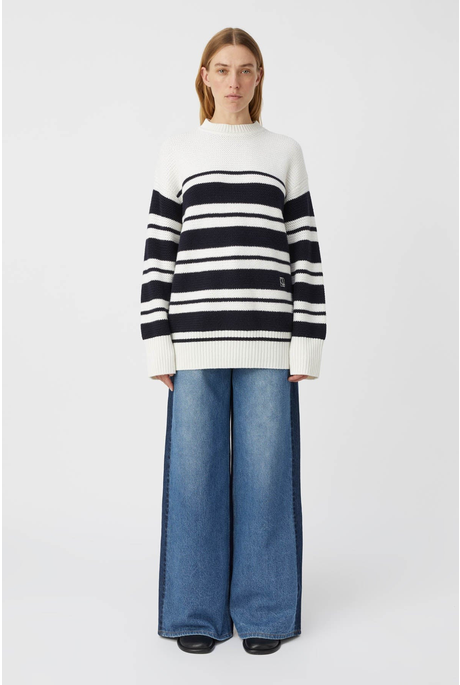 ATTICUS SWEATER (WHITE/NAVY STRIPE)