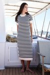 SPLIT KNIT FIT DRESS (NAVY IVORY STRIPE)