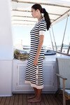 SPLIT KNIT FIT DRESS (NAVY IVORY STRIPE)