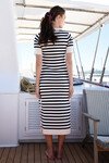 SPLIT KNIT FIT DRESS (NAVY IVORY STRIPE)