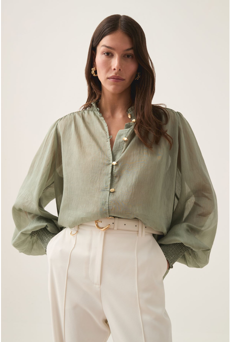 ATHENA SMOCKED BLOUSE (OAK MOSS)