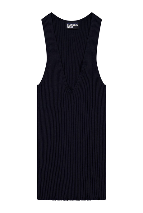 MERINO RIB V NECK TANK (NAVY)