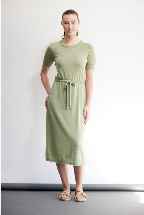 MERINO DRAWSTRING DRESS (CELADON)