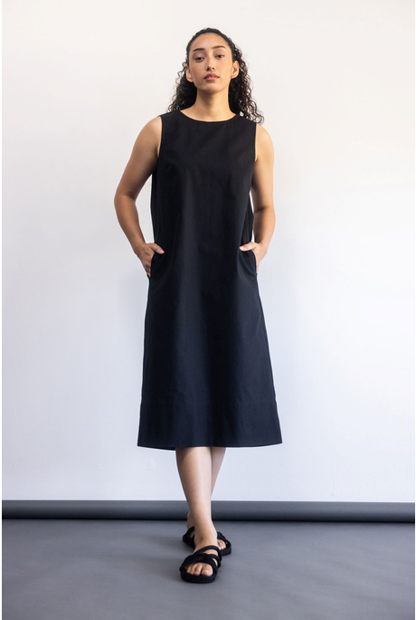 COTTON BROADCLOTH DRESS (BLACK)