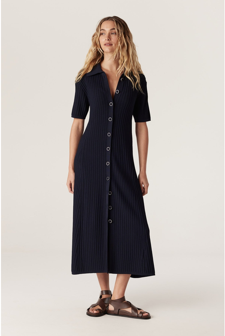 BROOKE CREPE RIB DRESS (NAVY)