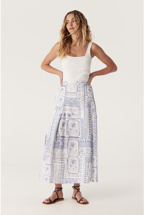 SEYCHELLES LINEN SKIRT (MERMAID PRINT)