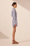 YASMINE DRAPED SHIRT MINI DRESS (CHAMBRAY)