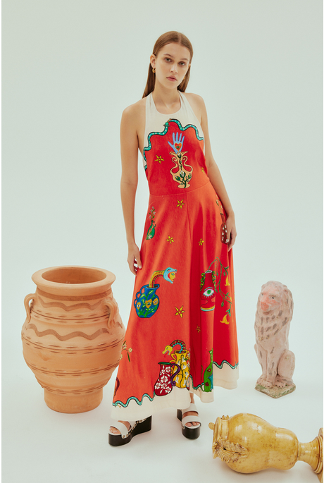 ROSE HALTER DRESS (TANGERINE) | PRE ORDER