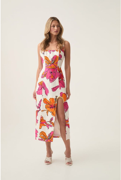 OVERFLOW KNOTTED MIDI DRESS (VIVID HIBISCUS) | PRE ORDER