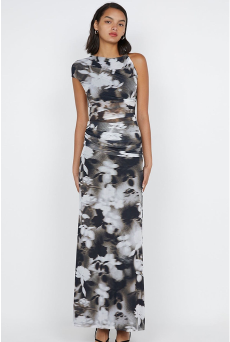 SOLENE ASYM DRESS (DARK BLURRED FLORAL) 