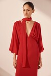 AMINA PLUNGE BALLOON SLEEVE MAXI DRESS (CHILLI)