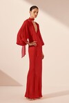 AMINA PLUNGE BALLOON SLEEVE MAXI DRESS (CHILLI)