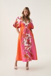 OVERFLOW KNOTTED MIDI DRESS (VIVID HIBISCUS) 