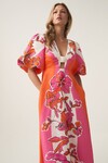 OVERFLOW KNOTTED MIDI DRESS (VIVID HIBISCUS) 