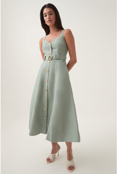 CLAY BELTED MIDI DRESS (WILLOW GREEN) | PRE ORDER