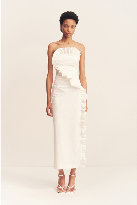 CAMPBELL RUFFLE MIDI DRESS (WHITE)