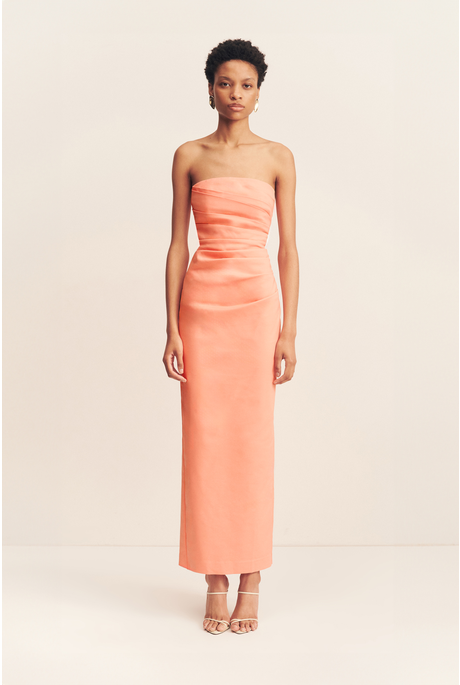 LANI STRAPLESS DRAPED MAXI DRESS (PEACH)