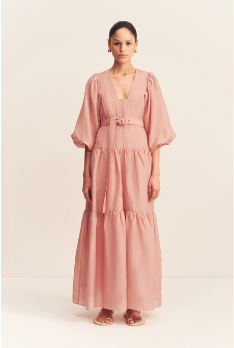 CELESTE PLUNGED TIERED MAXI DRESS (ROSE)