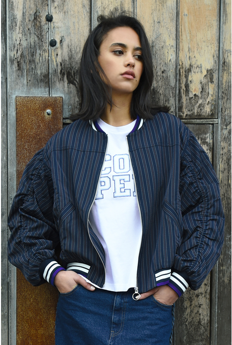 CROP UP JACKET (NAVY PINSTRIPE) 